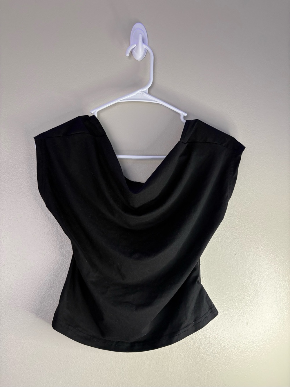 Black Draped Neck Backless Women's Top